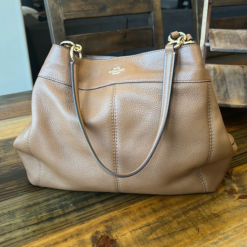 Coach Brown Pebbled Leather Hobo Shoulder Bag with Gold Hardware
